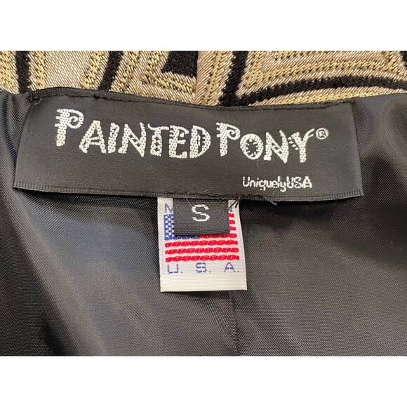 VTG Painted Pony Black & Gold Linen Blend Jacket, Tapestry, Jacquard, SP - Picture 8 of 14